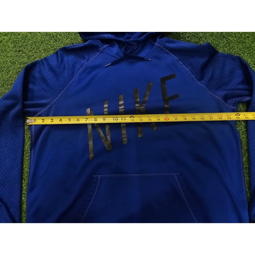 Nike Dri Fit Hoodie Mens XL Blue Spellout Graphic Raglan‎ Sleeve Fleece Lined